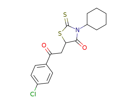 Molecular Structure of 7309-31-1 (4-Thiazolidinone,
5-[2-(4-chlorophenyl)-2-oxoethyl]-3-cyclohexyl-2-thioxo-)