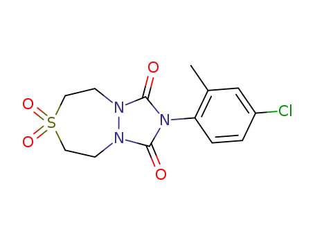 Molecular Structure of 62811-08-9 (1H-[1,2,4]Triazolo[1,2-d][1,4,5]thiadiazepine-1,3(2H)-dione,
2-(4-chloro-2-methylphenyl)tetrahydro-, 7,7-dioxide)