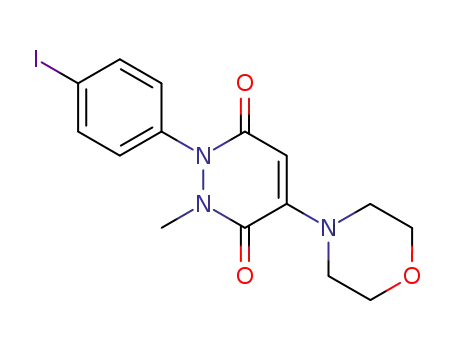 Molecular Structure of 61442-21-5 (3,6-Pyridazinedione,
1,2-dihydro-1-(4-iodophenyl)-2-methyl-4-(4-morpholinyl)-)