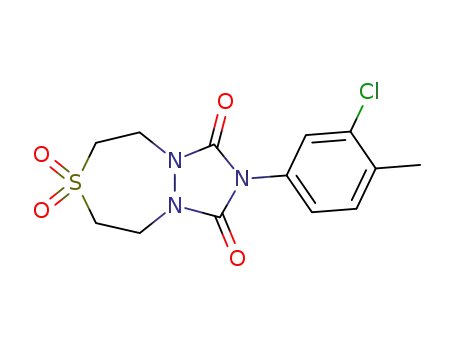Molecular Structure of 62811-07-8 (1H-[1,2,4]Triazolo[1,2-d][1,4,5]thiadiazepine-1,3(2H)-dione,
2-(3-chloro-4-methylphenyl)tetrahydro-, 7,7-dioxide)