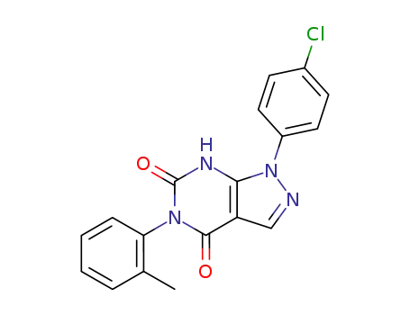 Molecular Structure of 61262-42-8 (1H-Pyrazolo[3,4-d]pyrimidine-4,6(5H,7H)-dione,
1-(4-chlorophenyl)-5-(2-methylphenyl)-)