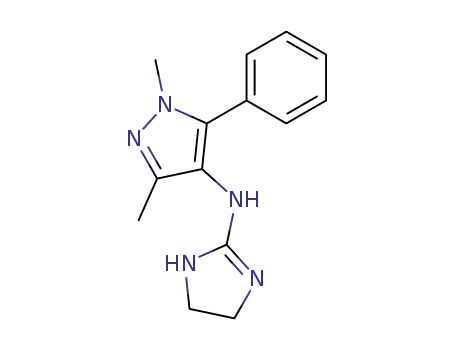 Molecular Structure of 63203-72-5 (1H-Pyrazol-4-amine,
N-(4,5-dihydro-1H-imidazol-2-yl)-1,3-dimethyl-5-phenyl-)