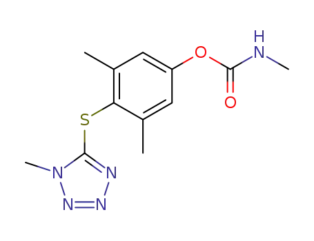 Molecular Structure of 59089-63-3 (Phenol, 3,5-dimethyl-4-[(1-methyl-1H-tetrazol-5-yl)thio]-,
methylcarbamate (ester))