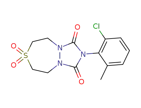 Molecular Structure of 62810-97-3 (1H-[1,2,4]Triazolo[1,2-d][1,4,5]thiadiazepine-1,3(2H)-dione,
2-(2-chloro-6-methylphenyl)tetrahydro-, 7,7-dioxide)