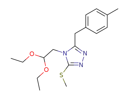 Molecular Structure of 66205-66-1 (4H-1,2,4-Triazole,
4-(2,2-diethoxyethyl)-3-[(4-methylphenyl)methyl]-5-(methylthio)-)