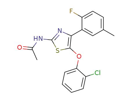 Molecular Structure of 61384-07-4 (Acetamide,
N-[5-(2-chlorophenoxy)-4-(2-fluoro-5-methylphenyl)-2-thiazolyl]-)