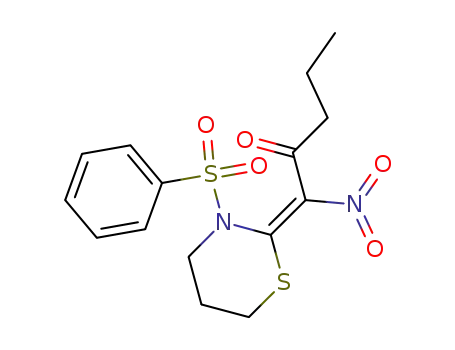 Molecular Structure of 61636-13-3 (2H-1,3-Thiazine,
tetrahydro-2-(1-nitro-2-oxopentylidene)-3-(phenylsulfonyl)-)