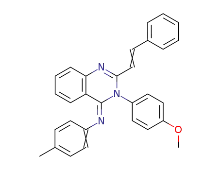 Molecular Structure of 65772-30-7 (Benzenamine,
N-[3-(4-methoxyphenyl)-2-(2-phenylethenyl)-4(3H)-quinazolinylidene]-4-
methyl-)