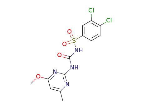 Molecular Structure of 64901-24-2 (Benzenesulfonamide,
3,4-dichloro-N-[[(4-methoxy-6-methyl-2-pyrimidinyl)amino]carbonyl]-)