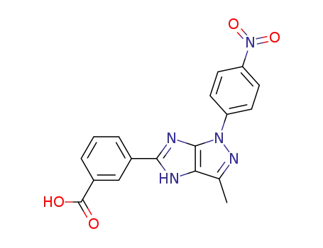 Molecular Structure of 63274-48-6 (Benzoic acid,
3-[1,4-dihydro-3-methyl-1-(4-nitrophenyl)imidazo[4,5-c]pyrazol-5-yl]-)