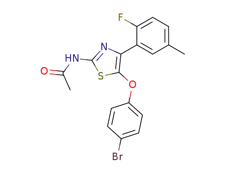 Molecular Structure of 61384-09-6 (Acetamide,
N-[5-(4-bromophenoxy)-4-(2-fluoro-5-methylphenyl)-2-thiazolyl]-)