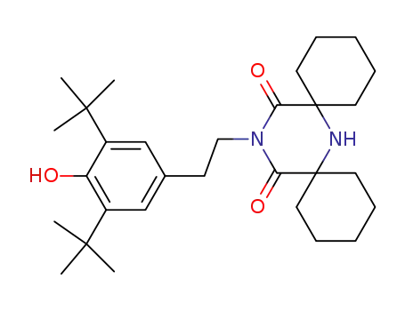 Molecular Structure of 51430-55-8 (7,15-Diazadispiro[5.1.5.3]hexadecane-14,16-dione,
15-[2-[3,5-bis(1,1-dimethylethyl)-4-hydroxyphenyl]ethyl]-)
