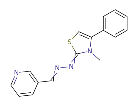 Molecular Structure of 24662-38-2 (3-Pyridinecarboxaldehyde,
(3-methyl-4-phenyl-2(3H)-thiazolylidene)hydrazone)