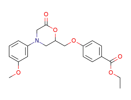 Molecular Structure of 61974-53-6 (Benzoic acid, 4-[[4-(3-methoxyphenyl)-6-oxo-2-morpholinyl]methoxy]-,
ethyl ester)