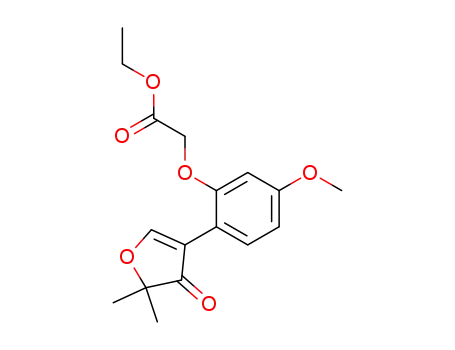 Molecular Structure of 63838-58-4 (Acetic acid,
[2-(4,5-dihydro-5,5-dimethyl-4-oxo-3-furanyl)-5-methoxyphenoxy]-, ethyl
ester)
