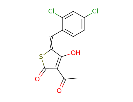 Molecular Structure of 10434-42-1 ((2Z)-4-acetyl-2-[(2,4-dichlorophenyl)methylidene]-5-hydroxythiophen-3(2H)-one)