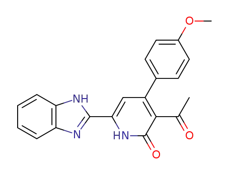 Molecular Structure of 62306-48-3 (2(1H)-Pyridinone,
3-acetyl-6-(1H-benzimidazol-2-yl)-4-(4-methoxyphenyl)-)