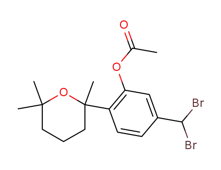 Molecular Structure of 63023-54-1 (Phenol, 5-(dibromomethyl)-2-(tetrahydro-2,6,6-trimethyl-2H-pyran-2-yl)-,
acetate)