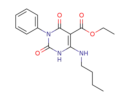 Molecular Structure of 61638-31-1 (5-Pyrimidinecarboxylic acid,
4-(butylamino)-1,2,3,6-tetrahydro-2,6-dioxo-1-phenyl-, ethyl ester)