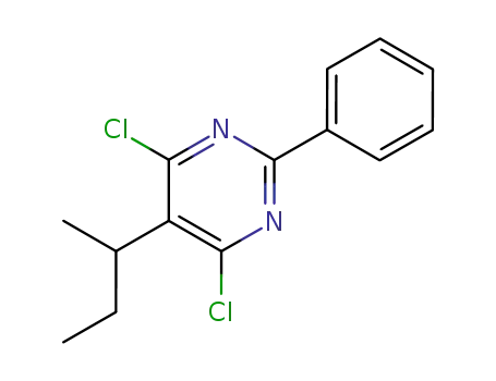 Molecular Structure of 63797-49-9 (Pyrimidine, 4,6-dichloro-5-(1-methylpropyl)-2-phenyl-)