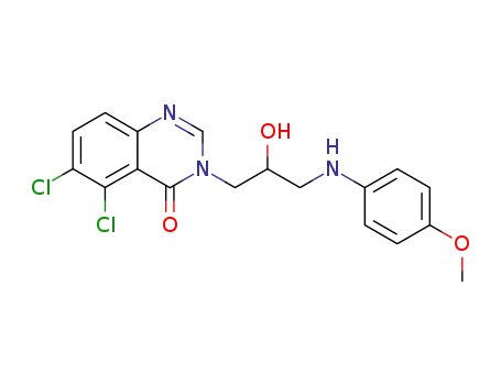 Molecular Structure of 65971-33-7 (4(3H)-Quinazolinone,
5,6-dichloro-3-[2-hydroxy-3-[(4-methoxyphenyl)amino]propyl]-)