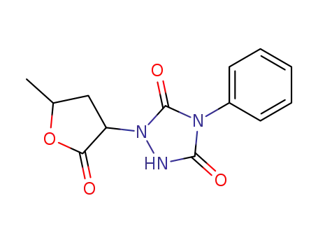 Molecular Structure of 63376-41-0 (1,2,4-Triazolidine-3,5-dione,
4-phenyl-1-(tetrahydro-5-methyl-2-oxo-3-furanyl)-)