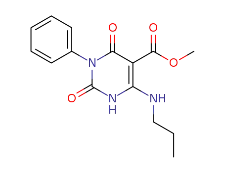 Molecular Structure of 61638-27-5 (5-Pyrimidinecarboxylic acid,
1,2,3,6-tetrahydro-2,6-dioxo-1-phenyl-4-(propylamino)-, methyl ester)
