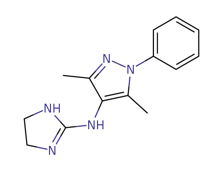 Molecular Structure of 63203-71-4 (1H-Pyrazol-4-amine,
N-(4,5-dihydro-1H-imidazol-2-yl)-3,5-dimethyl-1-phenyl-)