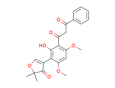 Molecular Structure of 54917-08-7 (1,3-Propanedione,
1-[3-(4,5-dihydro-5,5-dimethyl-4-oxo-3-furanyl)-2-hydroxy-4,6-dimethoxy
phenyl]-3-phenyl-)