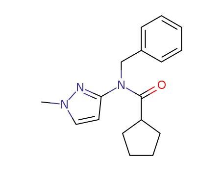 Molecular Structure of 62399-98-8 (Cyclopentanecarboxamide,
N-(1-methyl-1H-pyrazol-3-yl)-N-(phenylmethyl)-)