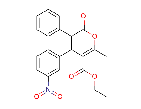 Molecular Structure of 62558-84-3 (2H-Pyran-5-carboxylic acid,
3,4-dihydro-6-methyl-4-(3-nitrophenyl)-2-oxo-3-phenyl-, ethyl ester)