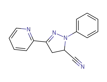 Molecular Structure of 63711-25-1 (1H-Pyrazole-5-carbonitrile, 4,5-dihydro-1-phenyl-3-(2-pyridinyl)-)