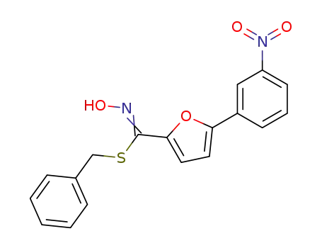 Molecular Structure of 61884-96-6 (2-Furancarboximidothioic acid, N-hydroxy-5-(3-nitrophenyl)-,
phenylmethyl ester)