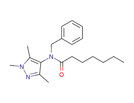 Molecular Structure of 62400-01-5 (Heptanamide, N-(phenylmethyl)-N-(1,3,5-trimethyl-1H-pyrazol-4-yl)-)