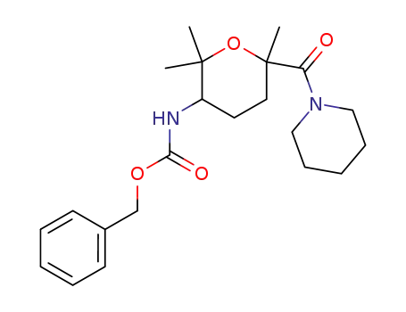 Molecular Structure of 61589-38-6 (Carbamic acid,
[tetrahydro-2,2,6-trimethyl-6-(1-piperidinylcarbonyl)-2H-pyran-3-yl]-,
phenylmethyl ester)