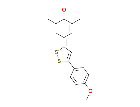 Molecular Structure of 41846-12-2 (2,5-Cyclohexadien-1-one,
4-[5-(4-methoxyphenyl)-3H-1,2-dithiol-3-ylidene]-2,6-dimethyl-)