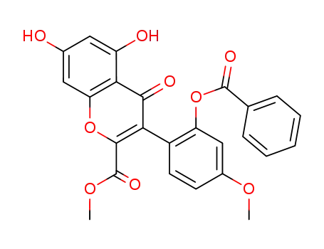 Molecular Structure of 32884-29-0 (4H-1-Benzopyran-2-carboxylic acid,
3-[2-(benzoyloxy)-4-methoxyphenyl]-5,7-dihydroxy-4-oxo-, methyl ester)
