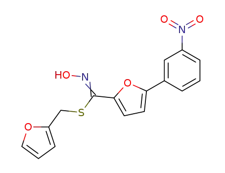 Molecular Structure of 61884-97-7 (2-Furancarboximidothioic acid, N-hydroxy-5-(3-nitrophenyl)-,
2-furanylmethyl ester)