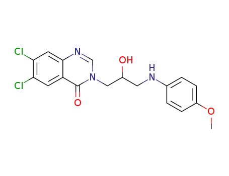 Molecular Structure of 65971-38-2 (4(3H)-Quinazolinone,
6,7-dichloro-3-[2-hydroxy-3-[(4-methoxyphenyl)amino]propyl]-)