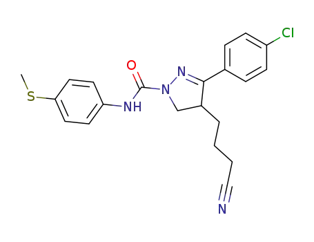 Molecular Structure of 64413-14-5 (1H-Pyrazole-1-carboxamide,
3-(4-chlorophenyl)-4-(3-cyanopropyl)-4,5-dihydro-N-[4-(methylthio)phen
yl]-)