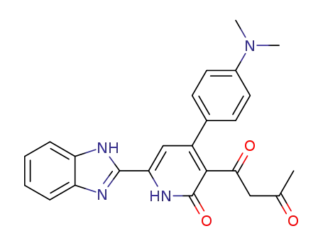 Molecular Structure of 62306-52-9 (1,3-Butanedione,
1-[6-(1H-benzimidazol-2-yl)-4-[4-(dimethylamino)phenyl]-1,2-dihydro-2-
oxo-3-pyridinyl]-)