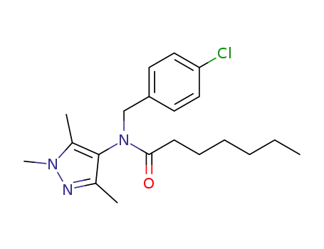 Molecular Structure of 62400-04-8 (Heptanamide,
N-[(4-chlorophenyl)methyl]-N-(1,3,5-trimethyl-1H-pyrazol-4-yl)-)