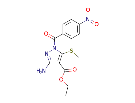 Molecular Structure of 62625-46-1 (1H-Pyrazole-4-carboxylic acid,
3-amino-5-(methylthio)-1-(4-nitrobenzoyl)-, ethyl ester)