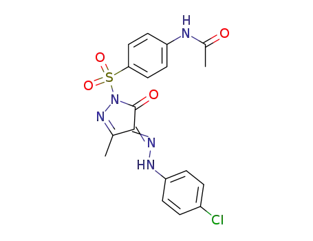 Molecular Structure of 63682-03-1 (Acetamide,
N-[4-[[4-[(4-chlorophenyl)hydrazono]-4,5-dihydro-3-methyl-5-oxo-1H-pyr
azol-1-yl]sulfonyl]phenyl]-)
