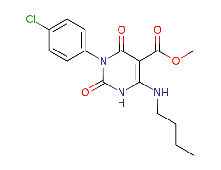 Molecular Structure of 61638-32-2 (5-Pyrimidinecarboxylic acid,
4-(butylamino)-1-(4-chlorophenyl)-1,2,3,6-tetrahydro-2,6-dioxo-, methyl
ester)