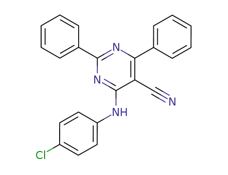 Molecular Structure of 64499-37-2 (5-Pyrimidinecarbonitrile, 4-[(4-chlorophenyl)amino]-2,6-diphenyl-)