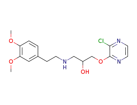 Molecular Structure of 66781-21-3 (2-Propanol,
1-[(3-chloropyrazinyl)oxy]-3-[[2-(3,4-dimethoxyphenyl)ethyl]amino]-)
