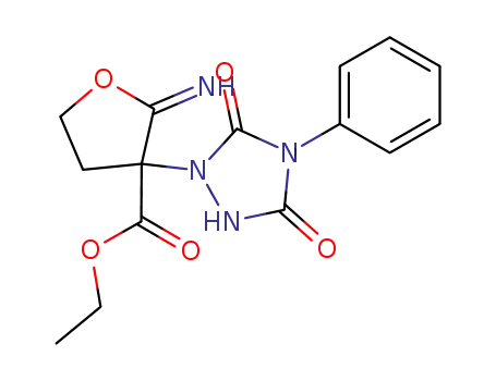 Molecular Structure of 63376-37-4 (3-Furancarboxylic acid,
3-(3,5-dioxo-4-phenyl-1,2,4-triazolidin-1-yl)tetrahydro-2-imino-, ethyl
ester)