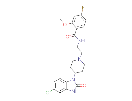 Molecular Structure of 63004-53-5 (Benzamide,
N-[2-[4-(5-chloro-2,3-dihydro-2-oxo-1H-benzimidazol-1-yl)-1-piperidinyl
]ethyl]-4-fluoro-2-methoxy-)