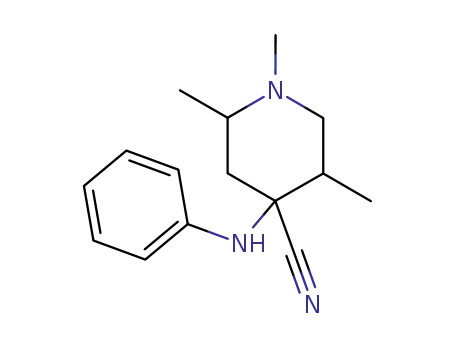 Molecular Structure of 59998-43-5 (4-Piperidinecarbonitrile, 1,2,5-trimethyl-4-(phenylamino)-)